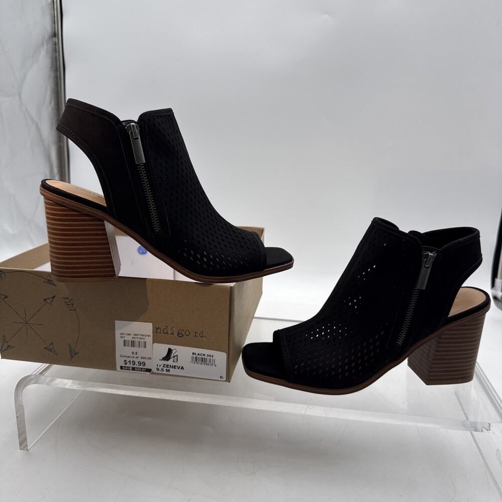 Indigo Rd. Zeneva Black Open Toe Block Heel Bootie Sz 9.5M NIB.